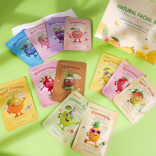 60 Pack Fruit Theme Face Mask for Kids, Bulk Birthday Gifts for Girls | Sheet Hydrating Face Masks Skincare for Teens Women, Skin Care for Kids, Spa Party Supplies
