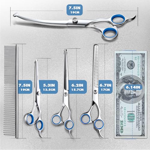 Gimars Titanium Coated Professional 6 in 1 4CR Stainless Steel Dog Grooming Scissors with Safety Round Tip, Heavy Duty Pet Grooming Scissor for Dogs, Cats and Other Animals - style: Professional Blue 6 in 1