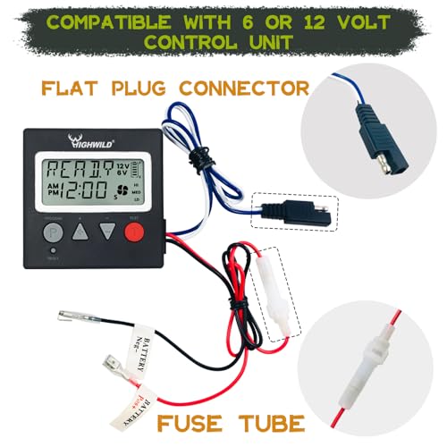 Highwild 6V/12V Universal Game Feeder Digital Timer | Up to 8 Feed Times Deer Feeder Timer with Adjustable Feed Duration, Motor Speed, LCD Display, and Memory Function for Hunting