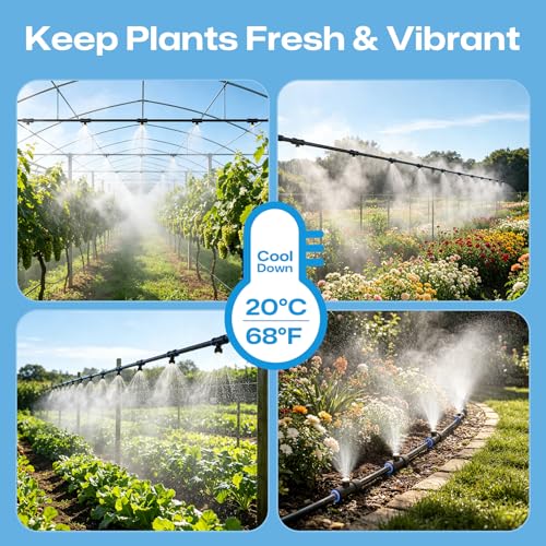 Misters for Outside Patio 75FT/23M, Pre-Assembled Misting Cooling System with 23 Brass Nozzles & 3/4" Adapter, Outdoor Mister for Backyard, Garden, Greenhouse, Chicken Coop, Dog House - size: 75FT