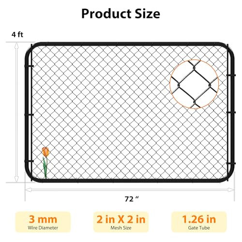 Adjustable Chain Link Fence Gate Kit,Rust-Resistant PVC Coated Garden Gate for Outside,Durable Outdoor Gate for Garden Fence, Pathways, Yards, and Driveways, 26"-72" Wide x 4' High - size: 4ft High