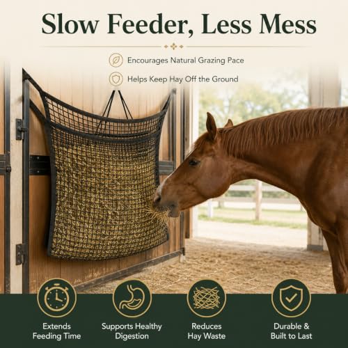 2.6x2.6 Ft Round Bale Hay Net for Horses & Goats, 1.2" Holes Slow Feeder Hay Nets with Hay Net Repair Tool - size: 2.6*2.6 FT