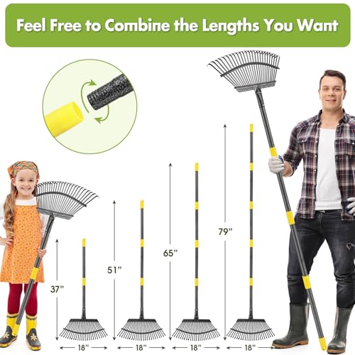 Rake for Leaves, Heavy Duty Leaf Rakes for Lawns & Yard - 79” Adjustable Long Handle 18” Width 25 Metal Tines - Gardening Rake for Adults Kids for Shrub,Grass,Mulch - style: 25 Tines 6FT