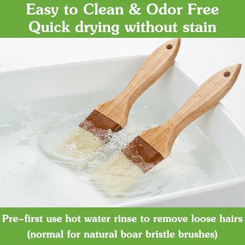 Molain 2 Pack Natural Boar Bristle Pastry Basting Brush, 1.5 Inch | Non-Shedding, Heat Resistant, Cooking Brush for Butter Egg Wash Oil Sauce Baking, with Wooden Handle