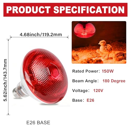 150W Chicken Heat Lamp Bulbs, Infrared Heat Lamp for Chickens, Heat Light Bulb for Brooder Coop, Food Service, Chicks, Pet, Reptile (2 Pack) - size: 2 Pack