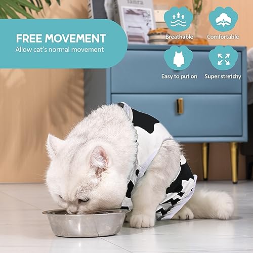 Avont Cat Recovery Suit - Kitten Onesie for Cats After Surgery | Stop Licking, Protects Stitches, L: Neck 10.2"-12.6"/Chest 17"-18.5"/Back 13.5", Soft & Breathable, Hook & Loop, Cow - color: Cow, size: Large