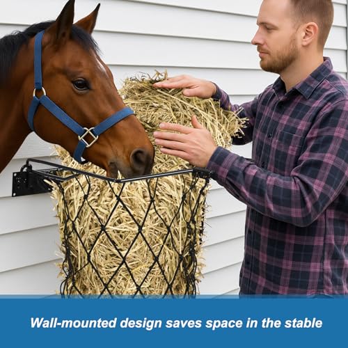 Yaocom 2 Set Black Wall Mount Hay Feeder for Horses Goats Heavy Duty Hay Rack with Net Slow Feeder Wall Mounted for Stall Barn, Easy to Install and Save Hays (Square) - color: Black