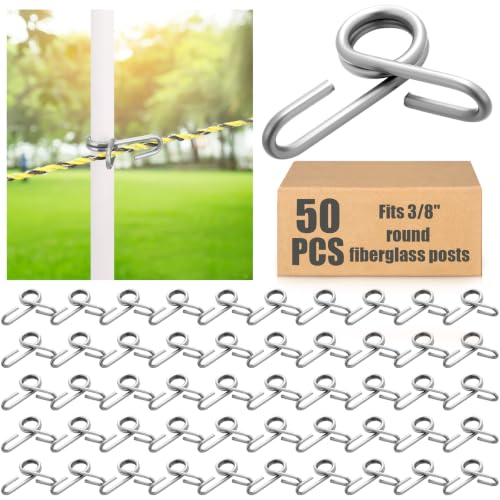 50 Pcs Fiberglass Fence Post Clip for 3/8'' Round Post Insulator,Silver - color: Silver