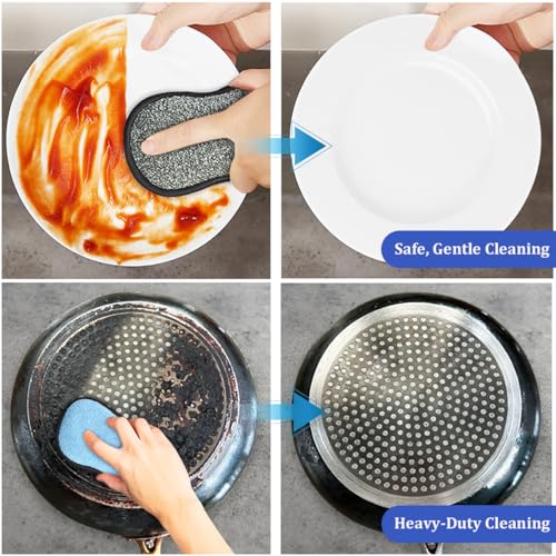 Dish Sponges Kitchen, 12 Pack Multi-Purpose Microfiber Scrub Sponge - Dual-Sided Heavy Duty Non-Scratch Scrubber, Reusable Cleaning Sponge for Dishes, Pots, Pans, Stovetop & Sink