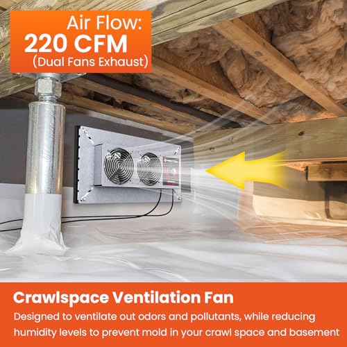 Abestorm 220 CFM Crawlspace Ventilation Fan with Humidistat | Smart Digital Panel,Temperature Controller, Moisture Reducing, for Crawl Spaces Garage Attic Hydroponics Grow Tents, IP55 - color: Black