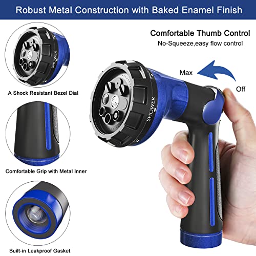 FANHAO Heavy Duty Garden Hose Nozzle, Metal Hose Sprayer Easy Thumb Control | 8 Spray Patterns, Rustproof Water Nozzle, Non-Slip Ergonomic Grip, Elder & Child Friendly for Garden, Car & Pet, Blue - color: Blue