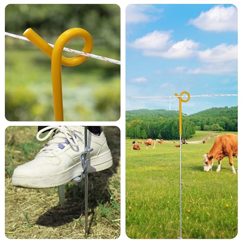 41 Inches Pig Tail Electric Fence Post, 30 Pack Stainless Steel Step in Fence Post, Electric Fencing Post for Garden and Livestock, Yellow - color: Yellow