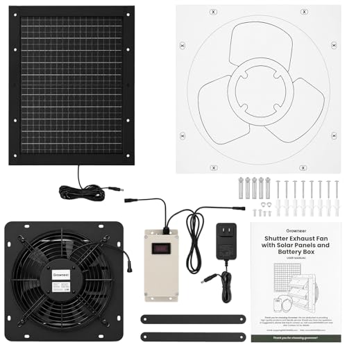 GROWNEER Solar Powered Exhaust Fan, 30W Solar Panel+10" High Speed Solar Powered Fans with Power Adapter, Waterproof Solar Fan with Bracket for Shed, Chicken Coop, Greenhouse, Attic - style: 10 Inch with Solar Panel