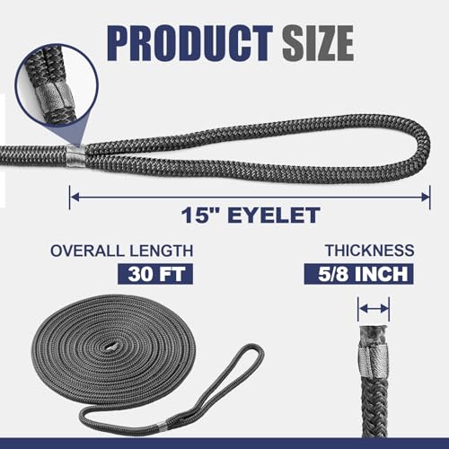 TetherTite Boat Dock Lines 5/8 Inch 20/25/30 Ft,Double Braided Nylon Boat Dock Lines with Loop, Mooring Line Marine Rope (5/8" x31') - size: 5/8"x31'