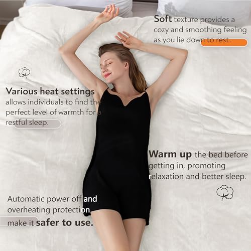 Wapaneus Heated Blanket Electric Twin Size 62"x84" with 10 Heating Levels 12 Timer Settings 8 Hours Auto-Shut Off,Flannel Fast-Heating Electric Blanket,ETL Listed Machine Washable,Ivory - color: Ivory, size: 62*84in