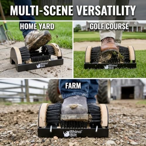 Deluxe Boot Scrubber, Outdoor Shoe Scraper Brush, Extra Wide | Steel Base & Weatherproof Wood, Heavy Duty Boot Cleaning Brush for Mud, Dirt & Snow, Ideal for Garden, Farm, Golf Course