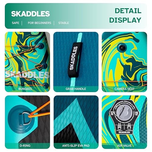 10’6’’ Inflatable Stand Up Paddle Board (SUP) for Adults and Youth with Non-Slip Deck – Complete Accessories Kit, for Fishing, Yoga, Fitness & Family Fun - color: dark green water ripple
