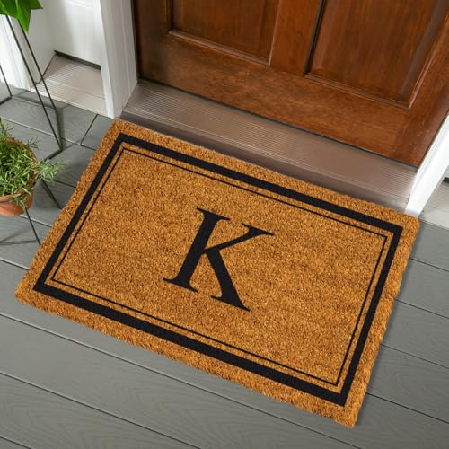 Evergreen Flag Monogram Large Coir Doormat, 36x24 Inches, Brown, Letter K - color: Letter K, size: 36 x 24 inches