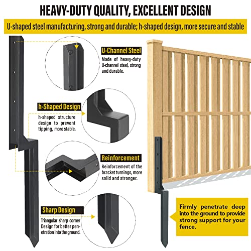 Heavy Duty Steel Repair Stakes, Anchor Ground Spike, for Repair Tilted/Broken Wood Fence Post (2 Pack/Black）