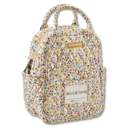 Bella Taylor Lunch Tote, Quilted Lunch Bag, Prairie Meadow | Lightweight quilted cotton lunch box, easy-to-clean PEVA lining, 3 outside/1 inside pocket, durable construction - color: Prairie Meadow