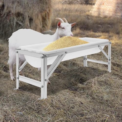 Livestock Feed Trough, 35L/9.25Gal Large Capacity Livestock Feeder with Triangular-Structure, Heavy Duty Metal Stand, Goat Water Trough for Sheep,Deer, Pigs, Horses, Cows, Lambs,Calves in Farm (White) - color: White