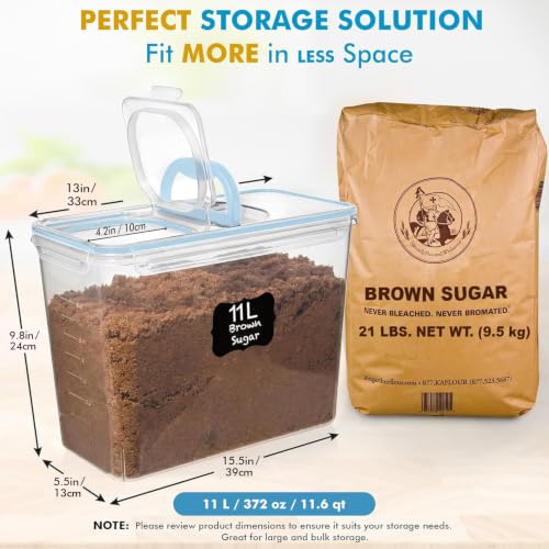 Shazo 2 PC (11L | 372 oz) Flour Sugar Storage Containers with Spout Lid & Easy Carry Handle - BPA Free Extra Large Airtight Food Storage Containers with Lids - Rice Canisters Sets for Kitchen & Pantry - color: Blue
