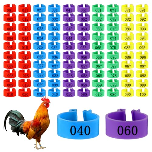 100 PCS Chicken Leg Bands, 16mm Plastic Chicken Bands, Color-Coded Numbered Poultry Identification Rings for Chickens Ducks Medium Birds, Easy Snap on Ankle Band for Flock ManagementManagement