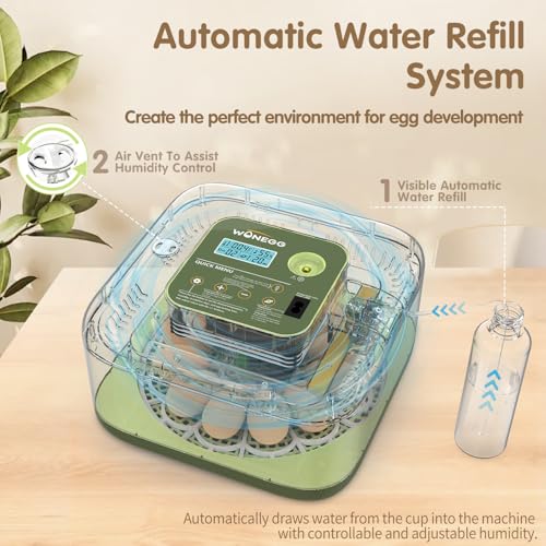 HOWOOlUA 12 Egg Incubator for Hatching Eggs with Auto Turn, Temp & Humidity Control, Built-in Candler Large Capacity Egg Incubator for Chicken Duck Goose Eggs