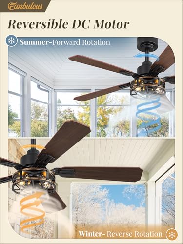 Fanbulous 42 Inch Farmhouse Rustic Caged Ceiling Fan with Lights, 2 Pack | Double-sided Color Blades , APP/Remote Control ,6-speed Wind & Reversible Function, Quiet, Timer, Black - color: Black