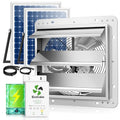 Solar Exhaust Fan for Greenhouse with Smart Thermostat and Battery | 14" Solar Powered Attic Fans, 2PCS 30W Bifacial Panels, Metal Build, Waterproof, for Outdoor, Garage, Shed, Chicken coop - size: 14 Inch