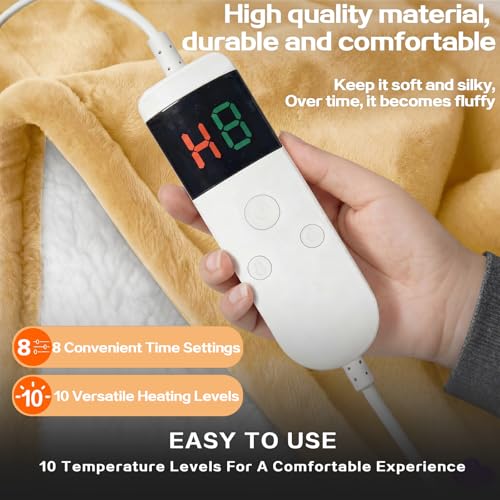 Wearable Heated Blanket With Sleeves & Foot Pocket, Heated Throw Blankets Fast Heating Blanket With 10 Heat Settings Auto Shut Off Over-Heat Protection-Warm Gift, Machine Washable, 52”*72”+18” - color: Khaki