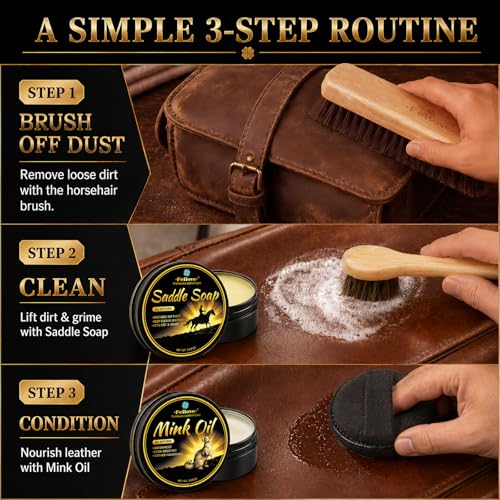 Feilove Leather Boot Care Kit Gift Set with Mink Oil, Saddle Soap, Horsehair Brushes, Applicators & Cloth for Cowboy Boots, Work Boots, Saddles & Tack