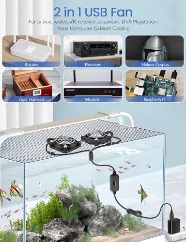 Wathai 2PCS 50mm 5V Mini Box USB Computer Fan with 3 Speed Control 5010 | 2 in 1 Fan with 3 Speed Control for Cosplay Welding Helmet VR Gear Rok Router Raspberry Pi Aquarium Cooling Ventilation - size: 50x10mm (5V)