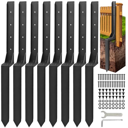 Fence Post Repair Kit, Thickened Heavy Duty Fence Post Anchor Stakes for Repair Tilted, Broken Wood Posts Support (Black, 8 Pack) - color: Black-8 Pack