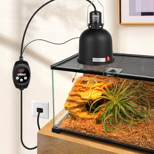 Reptile Light Fixture with Dimming Thermostat, 5.5 Inch Deep Dome Lamp Fixture, PID Temperature Controller for Reptile Heat Lamp Bulb, Max 100W