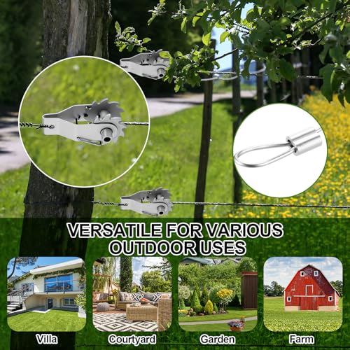 110 Pcs Electric Fence Wire Strainer Kit 10 Heavy Duty Inline Wire Ratchet Tensioner and 100 1/8" Aluminum Crimping Loop Sleeves for Electric Fence Farm Outdoor Garden Yards