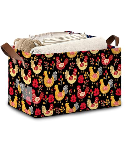 Cute Roosters Storage Basket,Leaf Collapsible Storage Bin Cubes for Living Room Bedroom Blankets Home Storage 17x11.5x10Inch - color: Cute Roosters Leaf