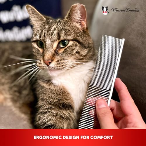 Warren London Cool Cat Greyhound Style Comb – 7.5" Professional Copper Cat Grooming Comb with Fine & Coarse Teeth, Rounded Pins for Detangling/Sensitive Skin, Deshedding & Dematting - style: Cool Cat Comb