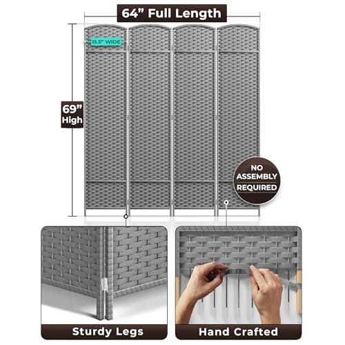 Sorbus Foldable Room Divider, Mesh Privacy Screen (4 Panel, Light Gray) | Folding screens, dividers for rooms, double-hinged panels; freestanding partition for bedrooms, offices and shared areas - color: Light Gray, size: 4 Panel