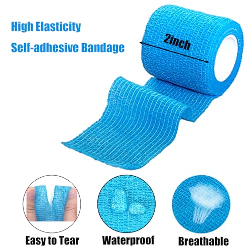2 Inches Self Adhesive Bandage Wrap Bulk, 6 Pack, Blue | Breathable Self Adhesive Vet Tape for Pets, Stretchy Sports Cohesive Bandage Wrap for Athletic, Wrist and Ankle - color: Blue