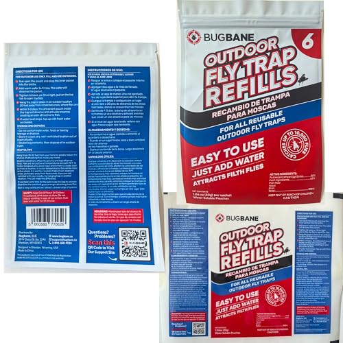 Fly Bait Fly Trap Refill Packets 6x1oz. Non Toxic Dissolvable Granules Work with All Reusable Flies Traps Outdoors Attractant. Flies Trap Bait Magnet Ranch Flytrap Outdoors. Cebo para Moscas - size: 6pack
