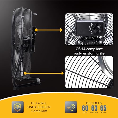 Tornado 18 Inch Powerful Industrial Floor Fan, 3-Speed High Velocity Metal Fan, 120° Adjustable Tilt, 6.0 FT Cord for Commercial and Home Use, Black - size: 18 Inch New