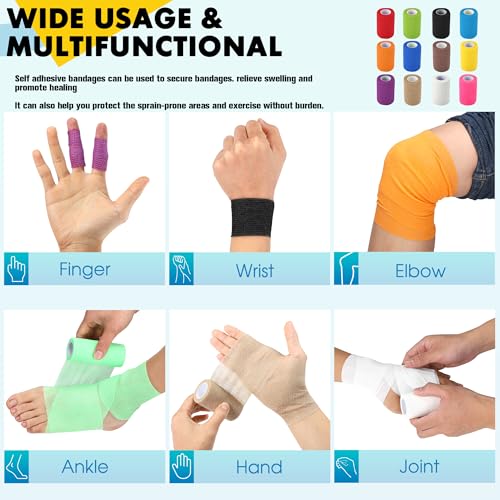 8 Pack Self Adhesive Bandage Wrap, 3 in x 5 Yards Vet Wrap Tape, Pink | Non-Woven Self Adherent Cohesive Bandage for Thumb, Finger, Wrist, Knee, Ankle - color: Pink