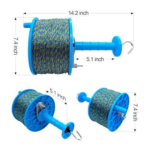 Prewound Polywire 1500ft onto Electric Fencing Hand Reel, Perfect for Rotational Paddocks and Quick Temporary Fencing - Handheld Farm Garden Livestock Fencing