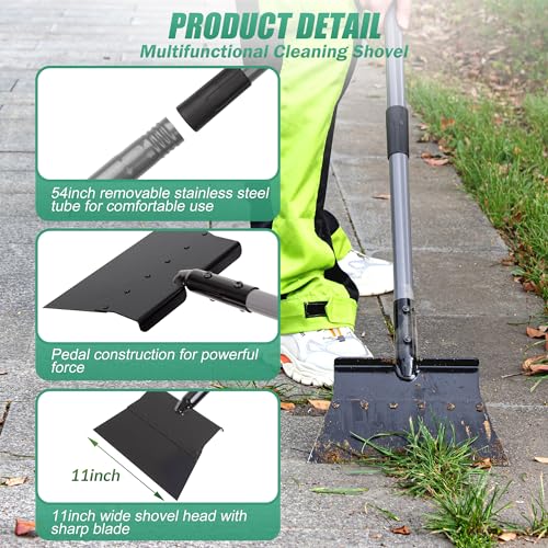Suchtale Flat Shovel, 11-Inch Floor Scraper, Long Handle Weed Scraper | 11-Inch Garden Cleaning Shovel with Foot Step for Weeds, Moss, Lawn Edging, Driveways, Sidewalks, Light Snow and Thin Ice