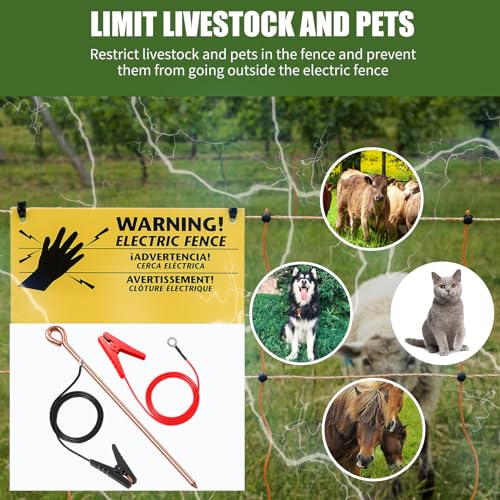 Electric Fence Lead Wire Connector with Grounding Rod, 18AWG 3Ft | Solid Copper Grounding Rod, Oval Easy-Drive Design, Compatible with Solar Fence Energizers & Chargers, Poultry Livestock Farm - style: 3FT(Wire+Grounding Rod)