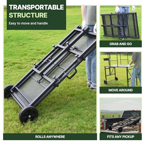 Goat Stand with Adjustable Headpiece & Legs, Goat Milking Stand with Feeder, Rails & Wheels, Stanchion for Grooming & Hoof Trimming, Sheep Stand for Shearing Heavy-Duty Steel Platform, Black - color: BLACK
