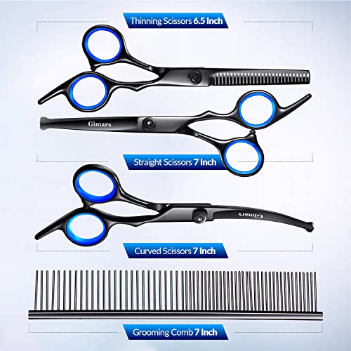 Gimars Dog Grooming Scissors Kit Professional 4CR with Safety Round Tip, 5 in 1 Heavy Duty Titanium Coated Thinning & Curved & Straight Shears - style: Professional Black 5 in 1
