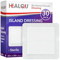 HEALQU Island Dressing - 6"x6", 30 Count - Bordered Gauze Sterile Individually Wrapped Gauze Pads, Water-Resistant, Non-Woven Backing - Soft and Breathable Wound Dressing for First Aid and Medical - size: 6x6" (30 Pack)