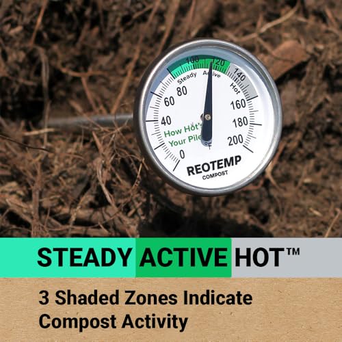 Reotemp 20 Inch Fahrenheit Backyard Compost Thermometer with Digital Composting Guide